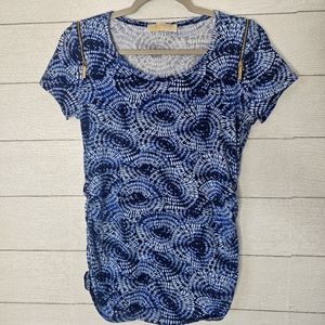 Michael Kors Womens Blue Tie Dye Short Sleeve Shirt